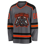 Custom Steel Gray Orange-Black Hockey Jersey photo 2