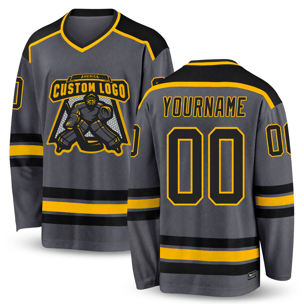 Custom Steel Gray Black-Gold Hockey Jersey