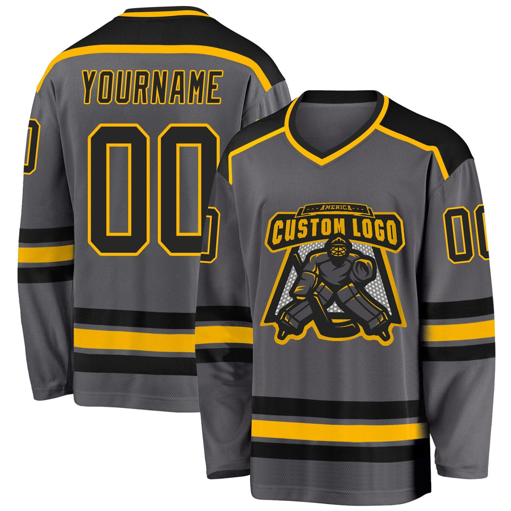 Custom Steel Gray Black-Gold Hockey Jersey photo 1