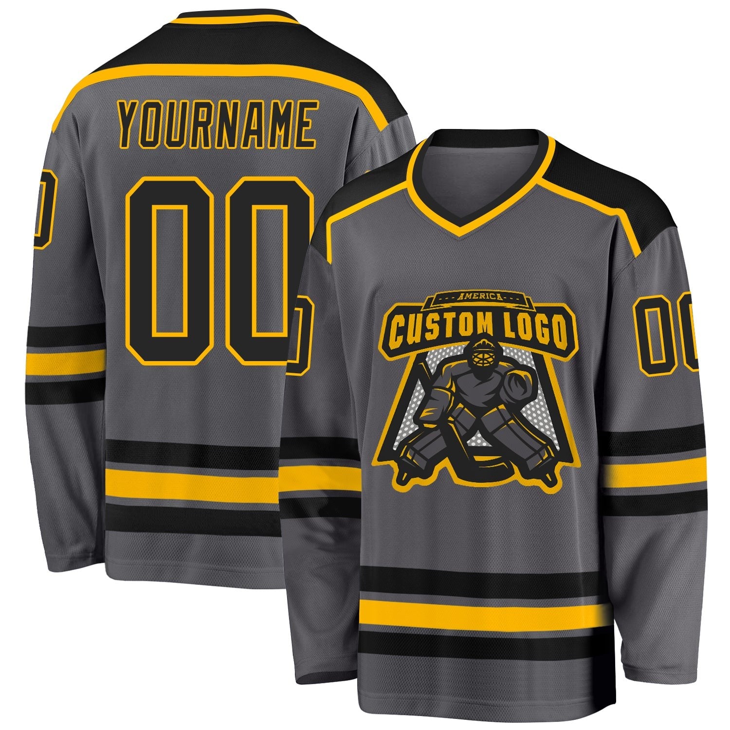 Custom Steel Gray Black-Gold Hockey Jersey photo 1