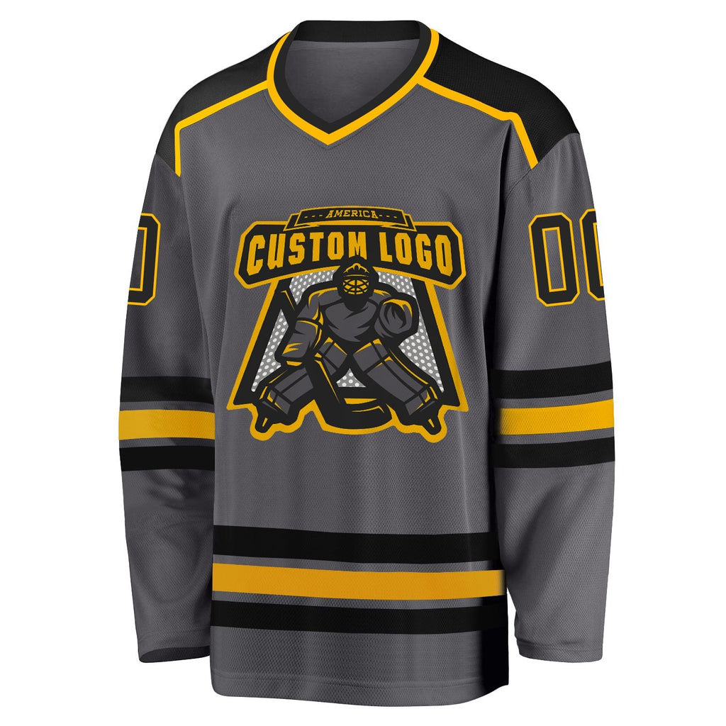 Custom Steel Gray Black-Gold Hockey Jersey photo 2