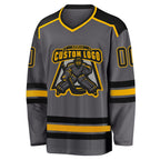 Custom Steel Gray Black-Gold Hockey Jersey photo 2
