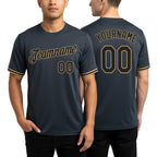 Custom Steel Gray Black-Old Gold Performance T-Shirt worn front and back