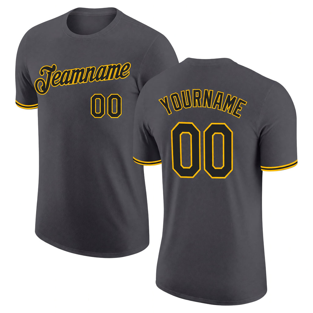 Custom Steel Gray Black-Gold Performance T-Shirt