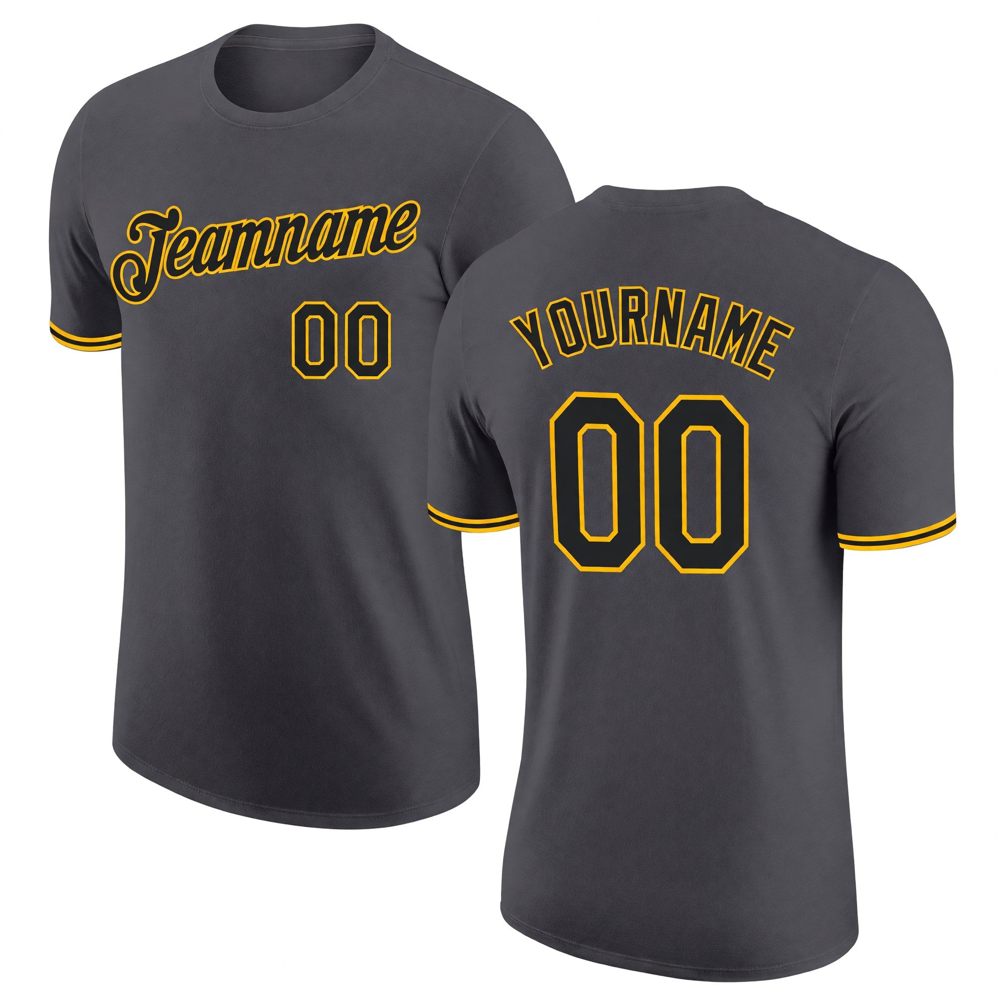 Custom Steel Gray Black-Gold Performance T-Shirt