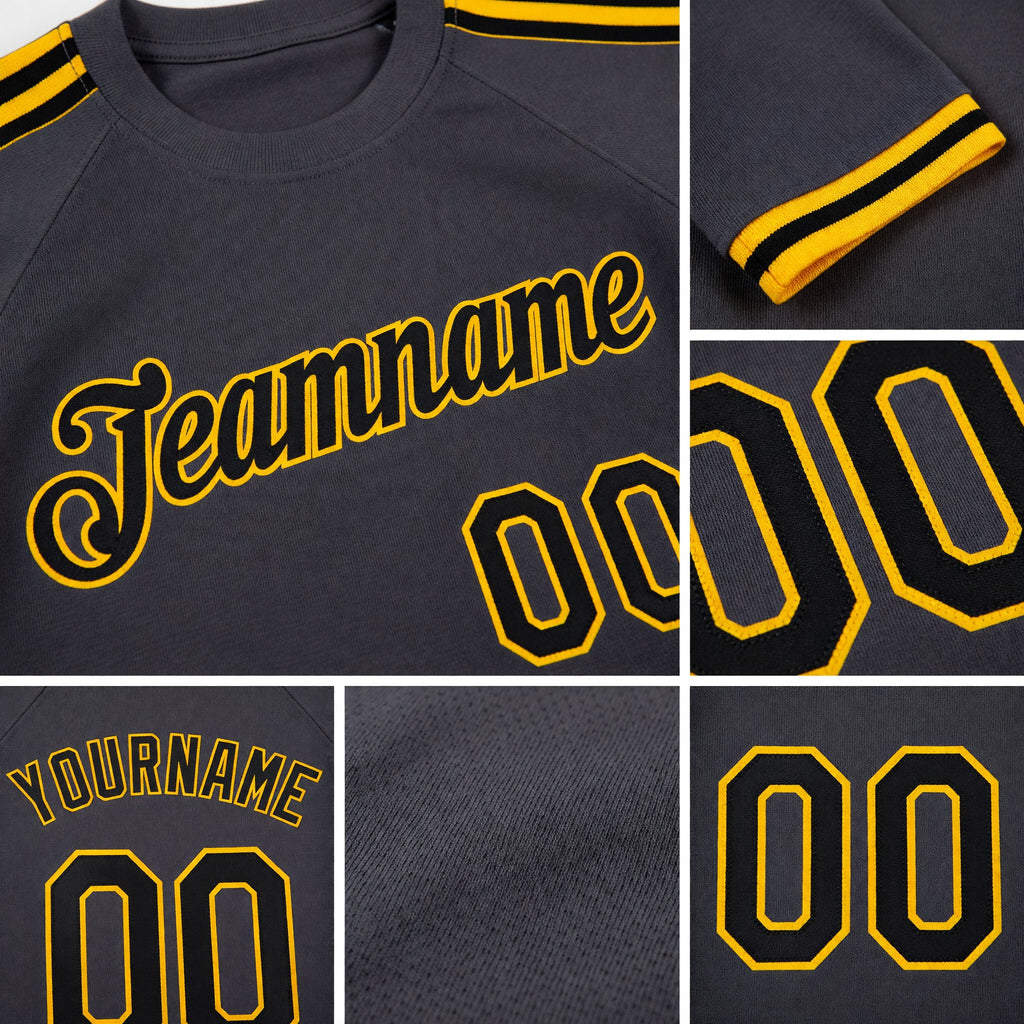 Custom Steel Gray Black-Gold Performance T-Shirt detail