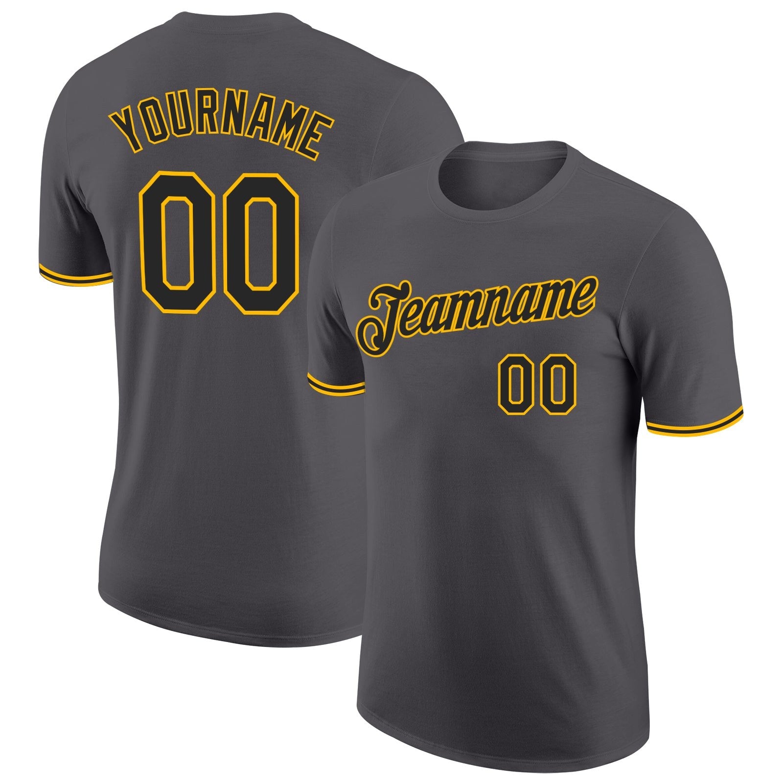 Custom Steel Gray Black-Gold Performance T-Shirt photo 1