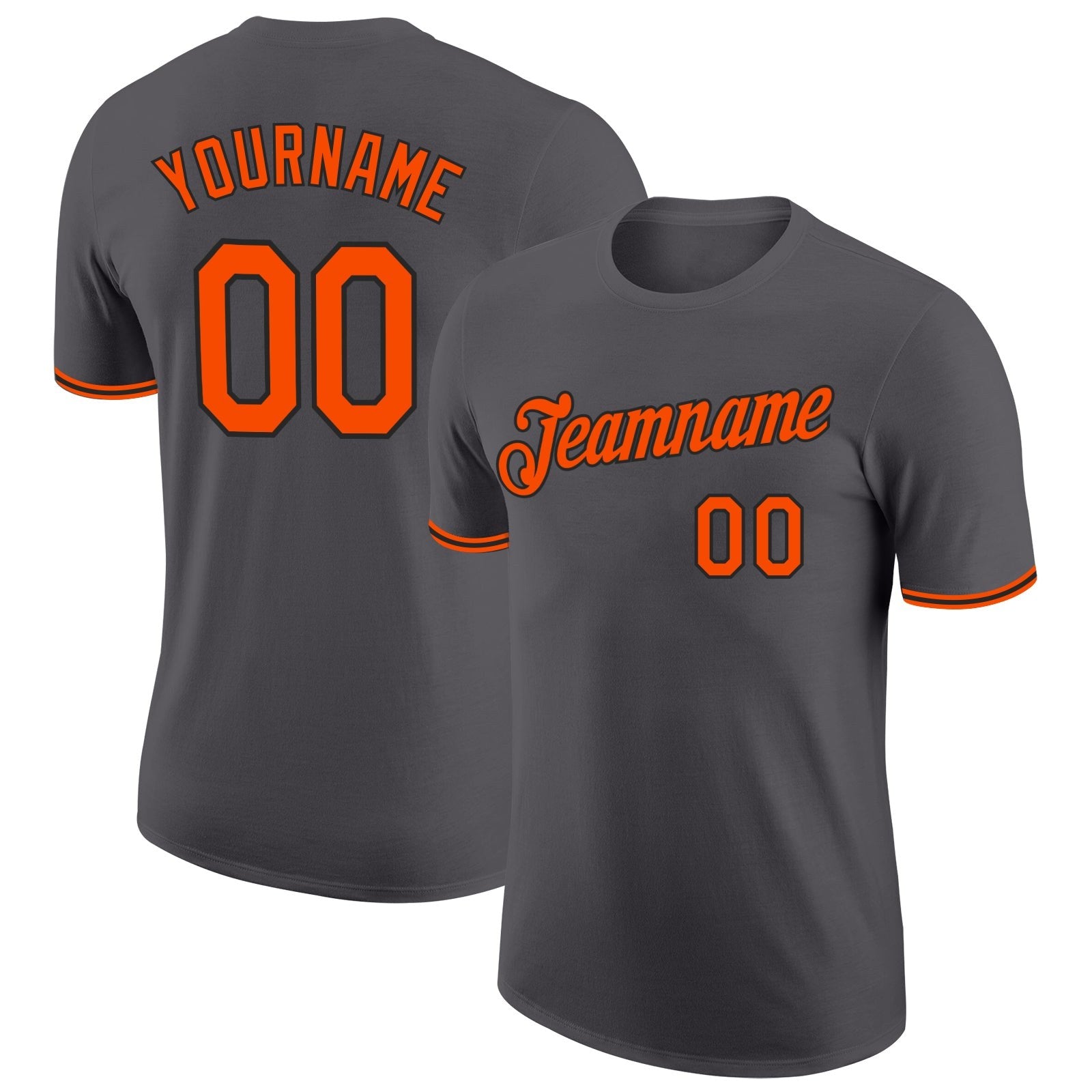 Custom Steel Gray Orange-Black Performance T-Shirt photo 1