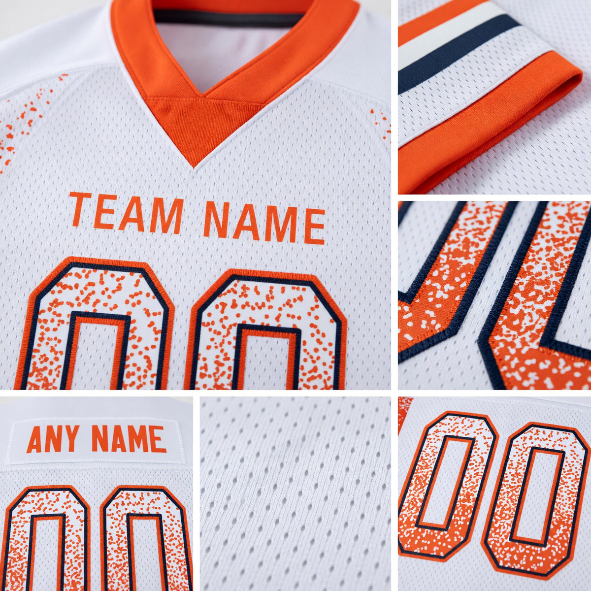 Custom White Orange-Navy Drift Fashion Football Jersey detail