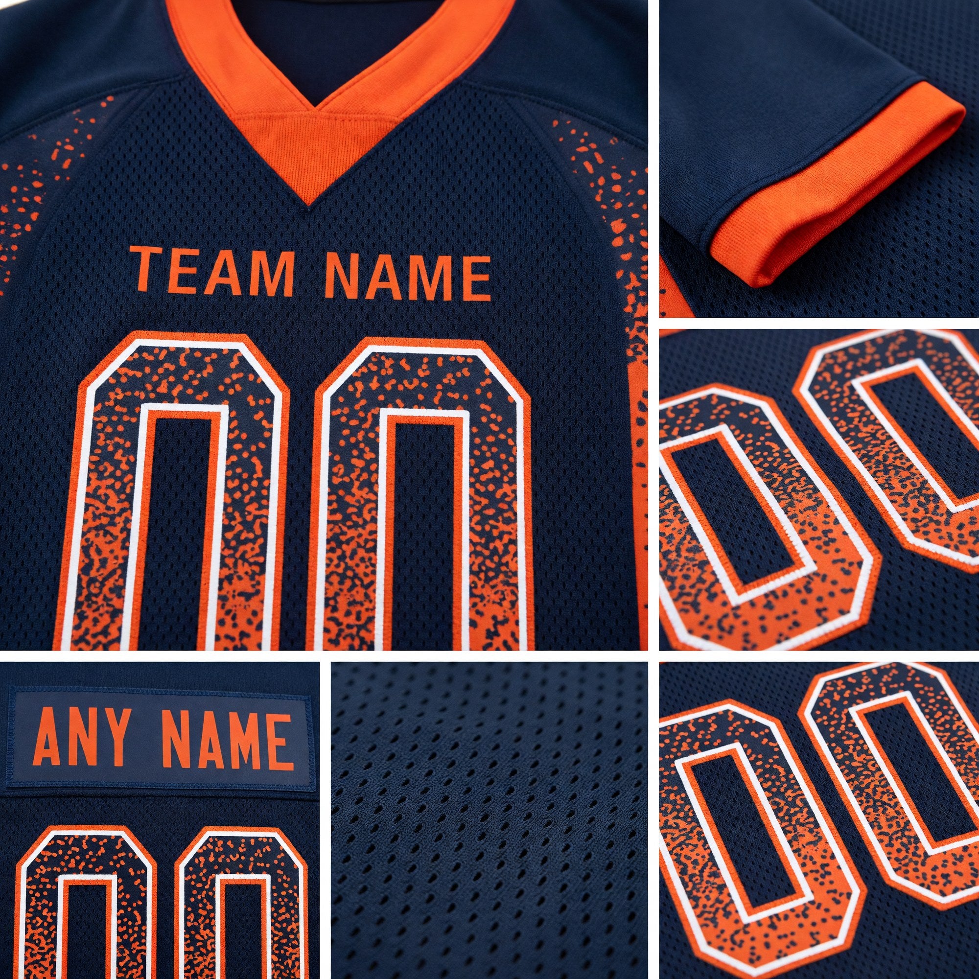 Custom Navy Orange-White Drift Fashion Football Jersey detail