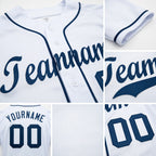 Custom White Navy Baseball Jersey detail