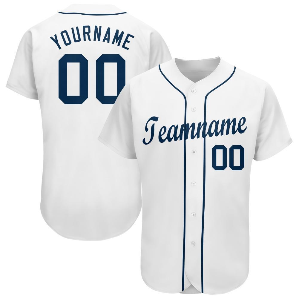 Custom White Navy Baseball Jersey photo 1