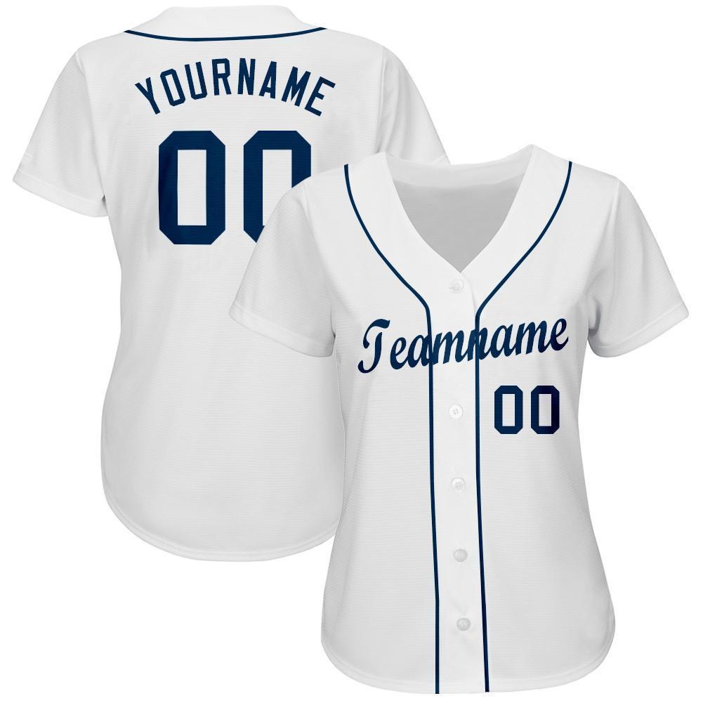 Custom White Navy Baseball Jersey photo 2