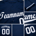 Custom Navy White Baseball Jersey detail