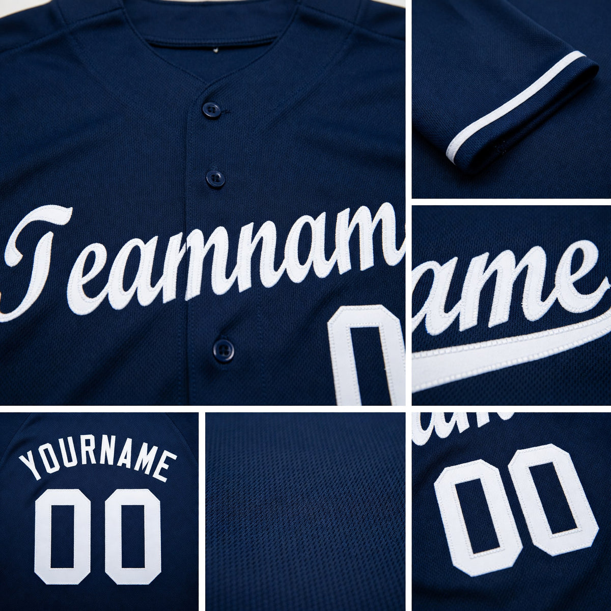 Custom Navy White Baseball Jersey detail