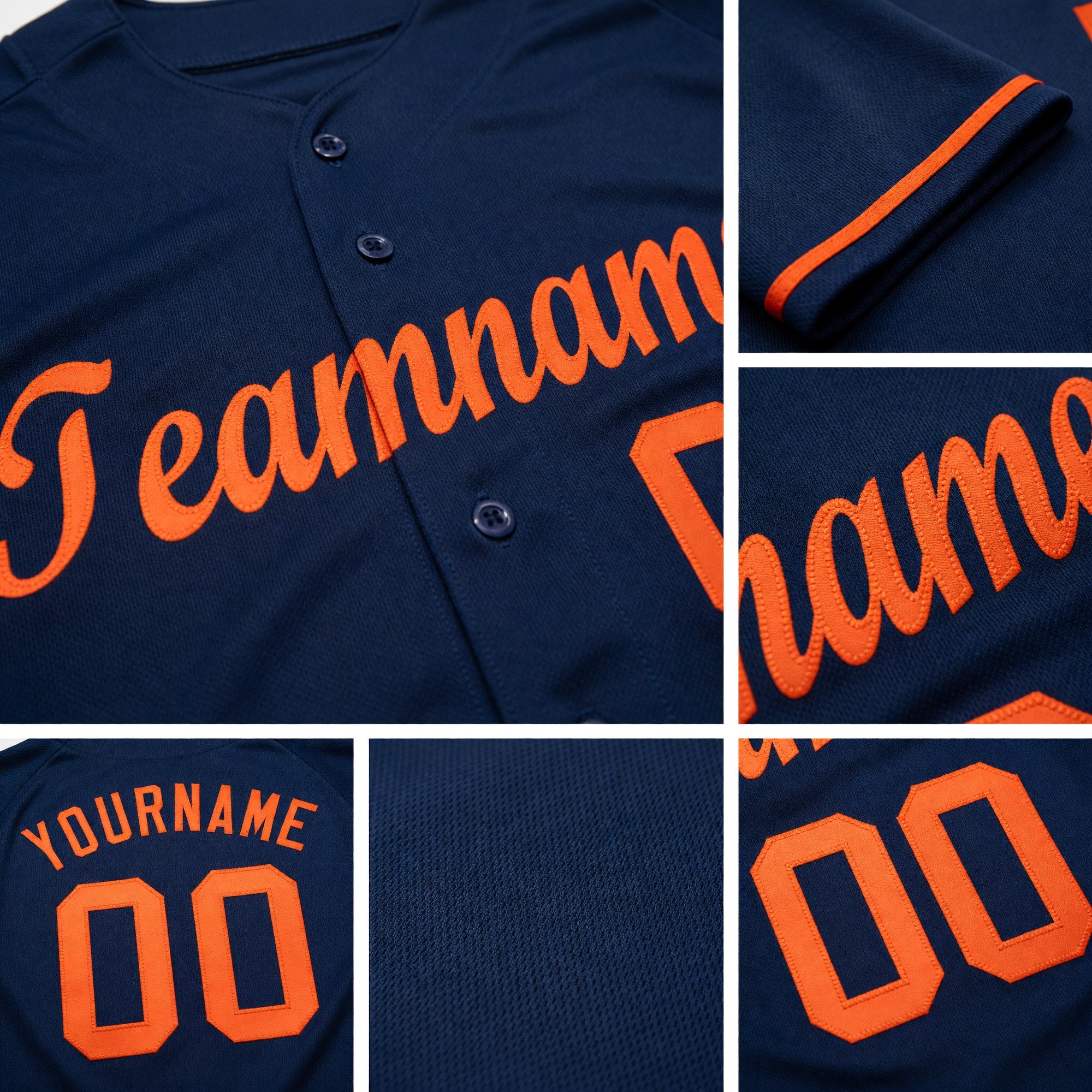 Custom Navy Orange Baseball Jersey detail