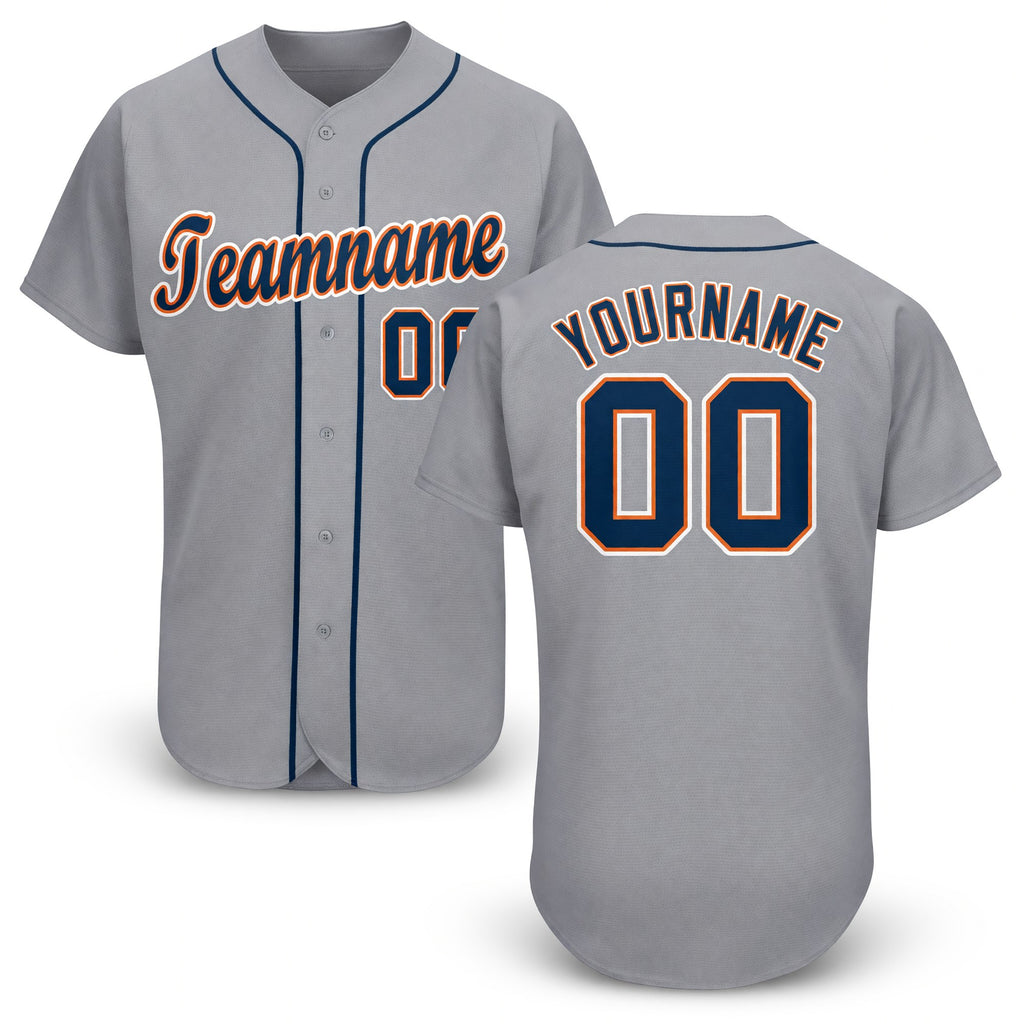 Custom Gray Navy-Orange Baseball Jersey