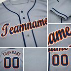 Custom Gray Navy-Orange Baseball Jersey detail