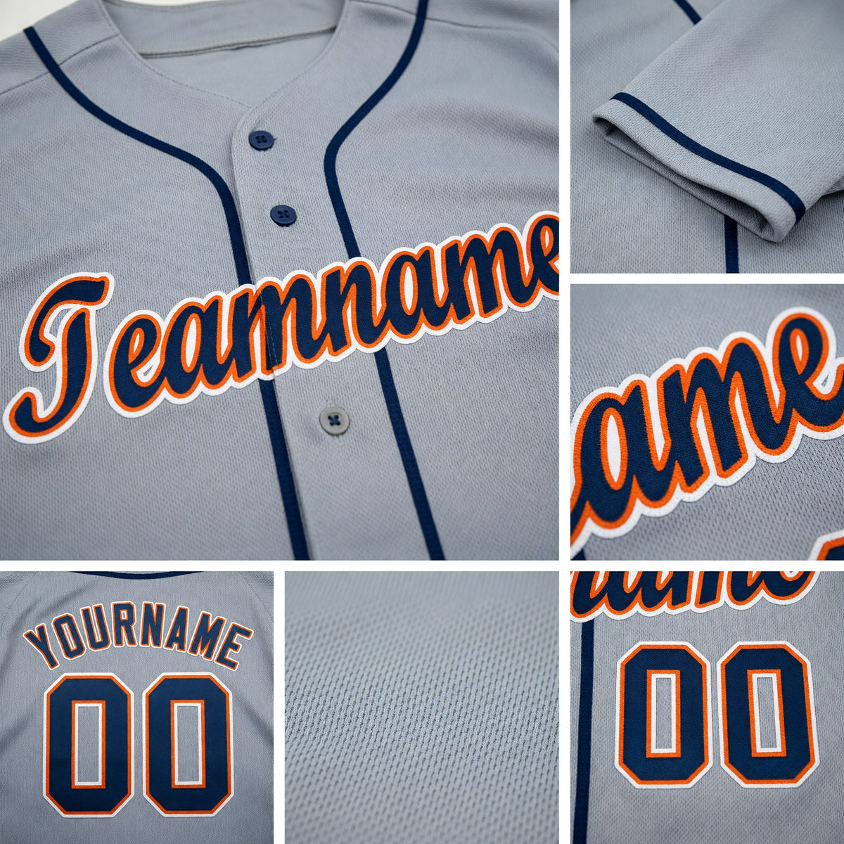 Custom Gray Navy-Orange Baseball Jersey detail