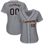 Custom Gray Navy-Orange Baseball Jersey photo 1
