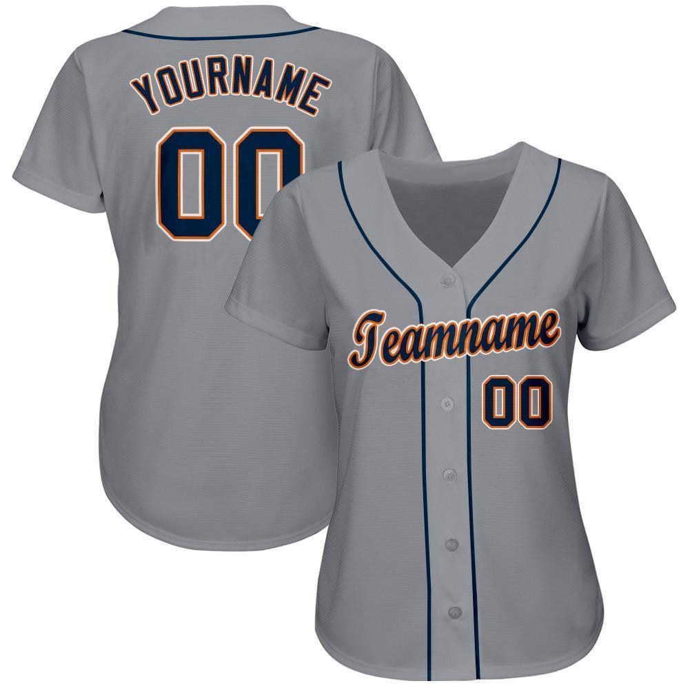 Custom Gray Navy-Orange Baseball Jersey photo 1