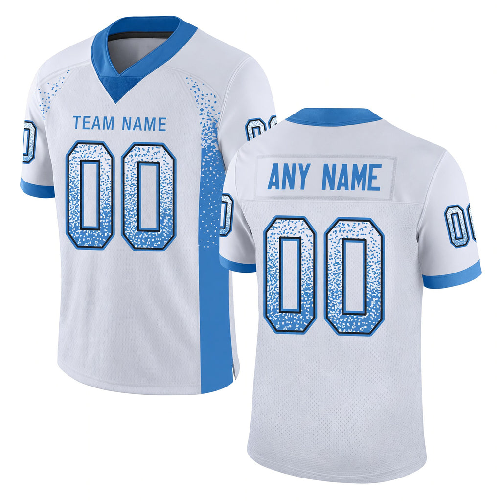 Custom White Powder Blue-Black Drift Fashion Football Jersey