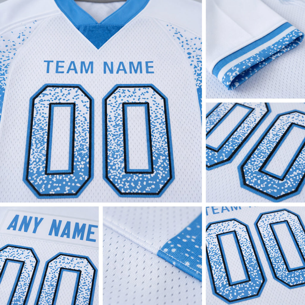 Custom White Powder Blue-Black Drift Fashion Football Jersey detail