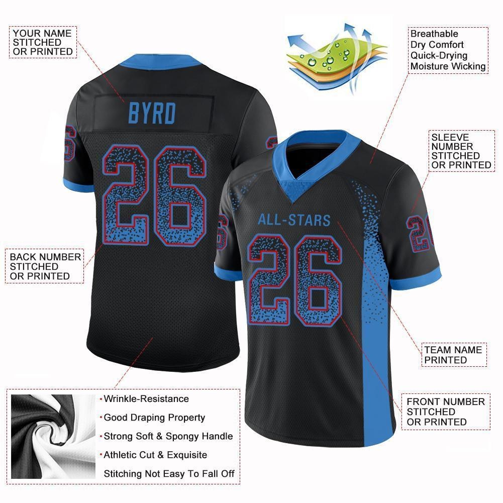 Custom Black Powder Blue-Red Drift Fashion Football Jersey photo 3