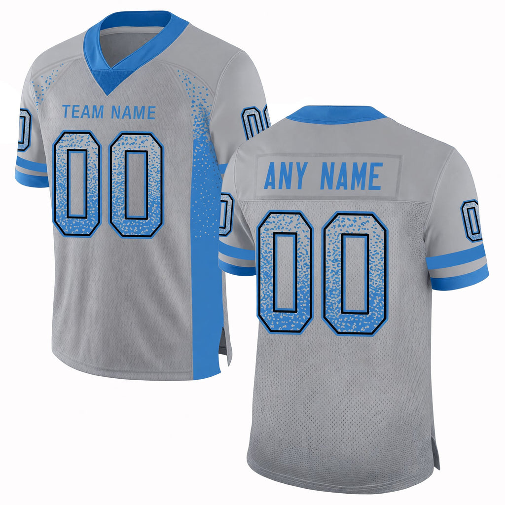 Custom Light Gray Powder Blue-Black Drift Fashion Football Jersey