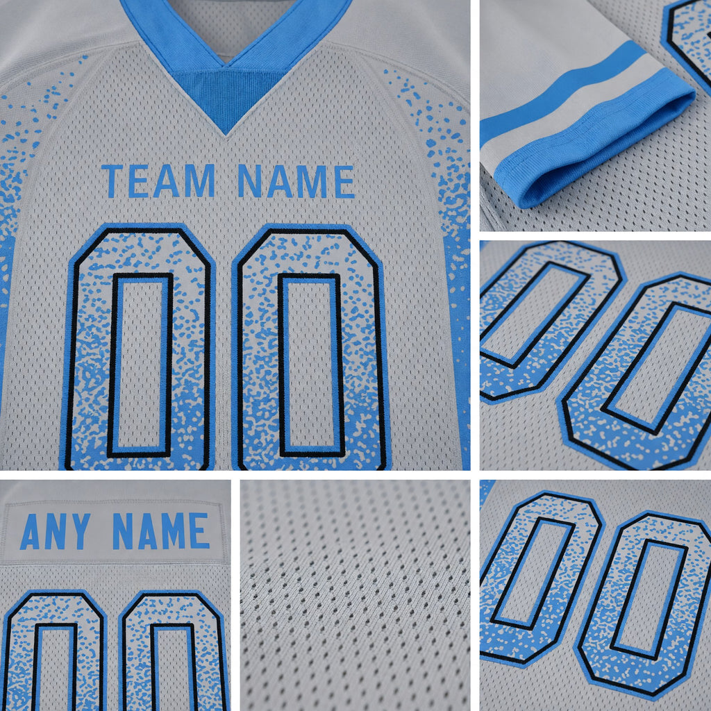 Custom Light Gray Powder Blue-Black Drift Fashion Football Jersey detail