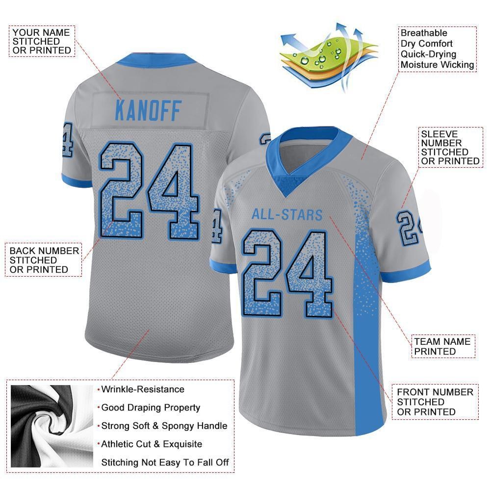 Custom Light Gray Powder Blue-Black Drift Fashion Football Jersey photo 2