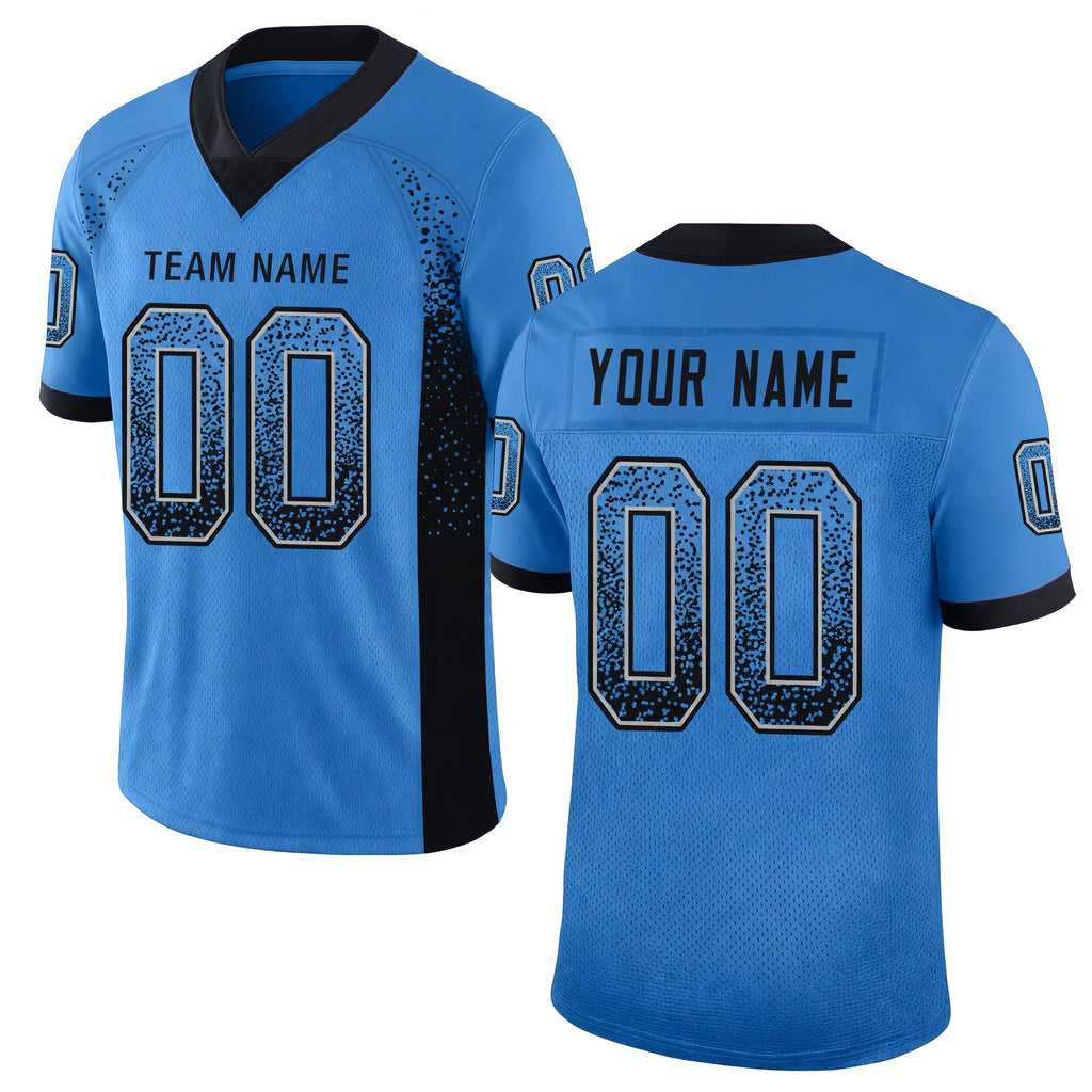 Custom Powder Blue Black-Gray Drift Fashion Football Jersey