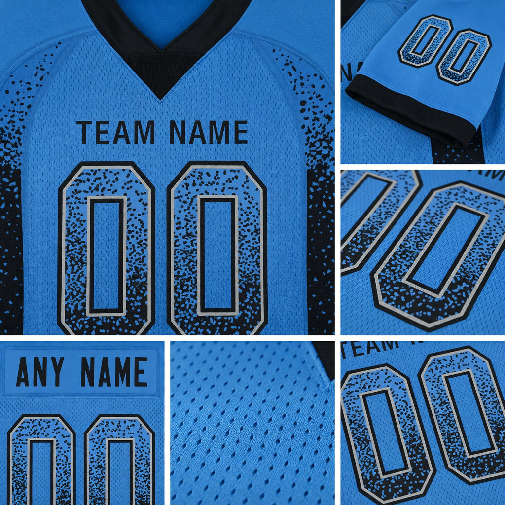 Custom Powder Blue Black-Gray Drift Fashion Football Jersey detail