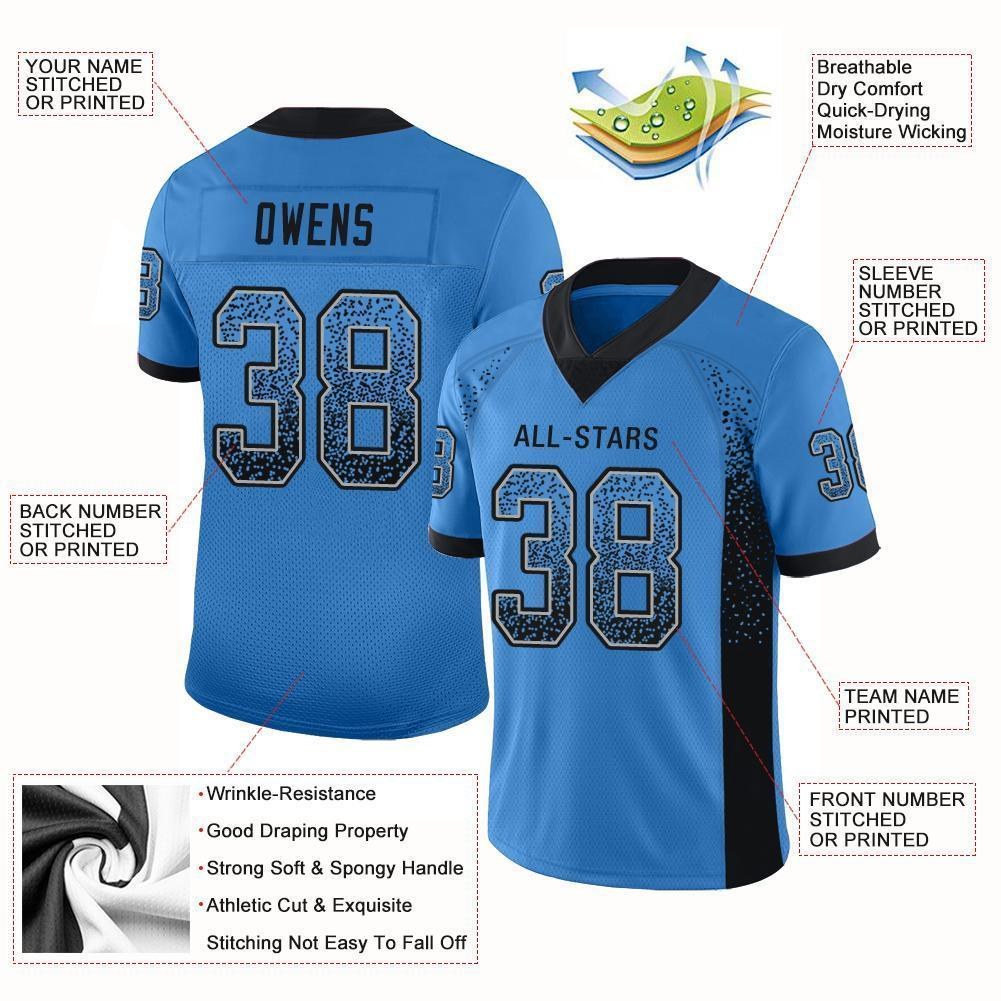 Custom Powder Blue Black-Gray Drift Fashion Football Jersey photo 3