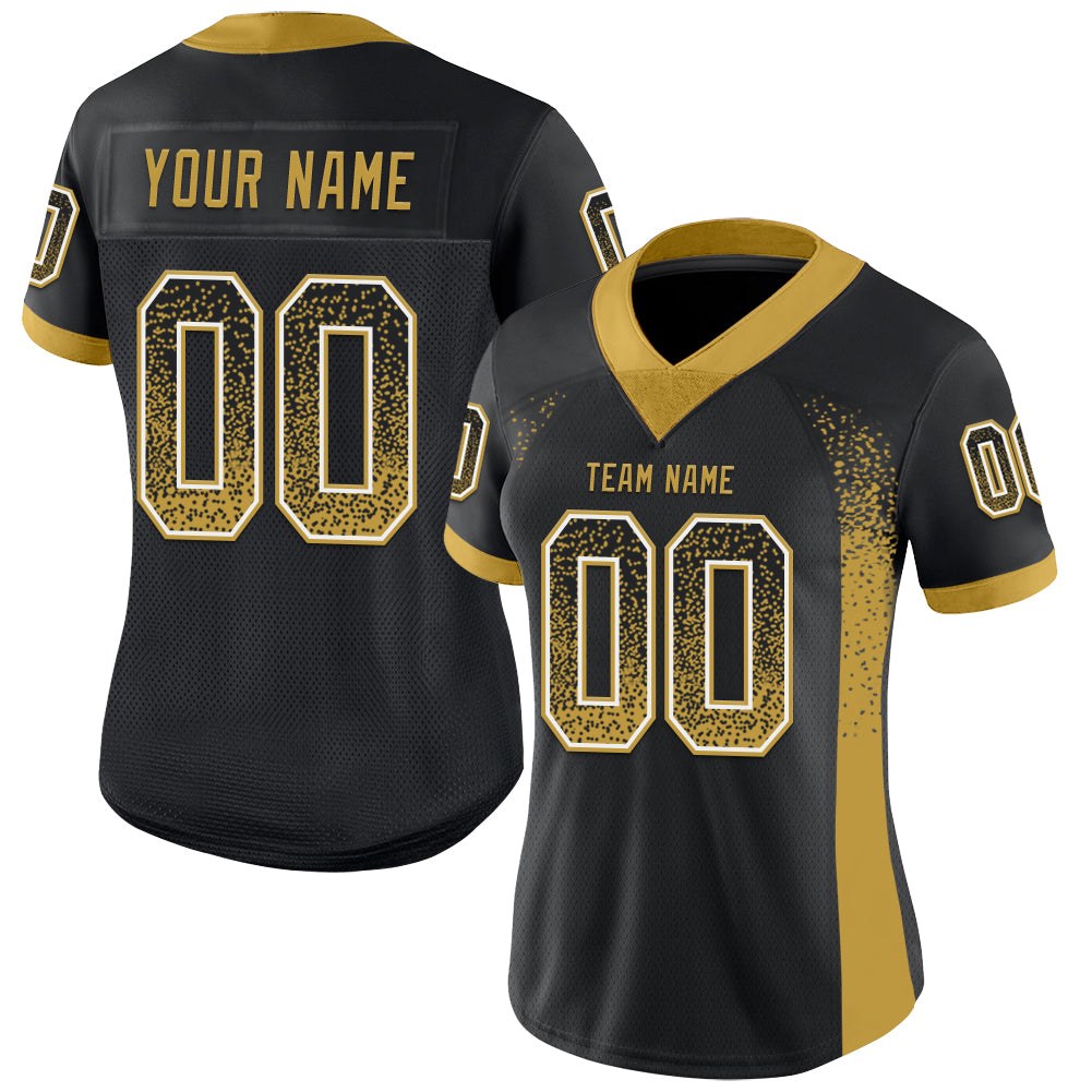 Custom Black Old Gold-White Drift Fashion Football Jersey photo 2