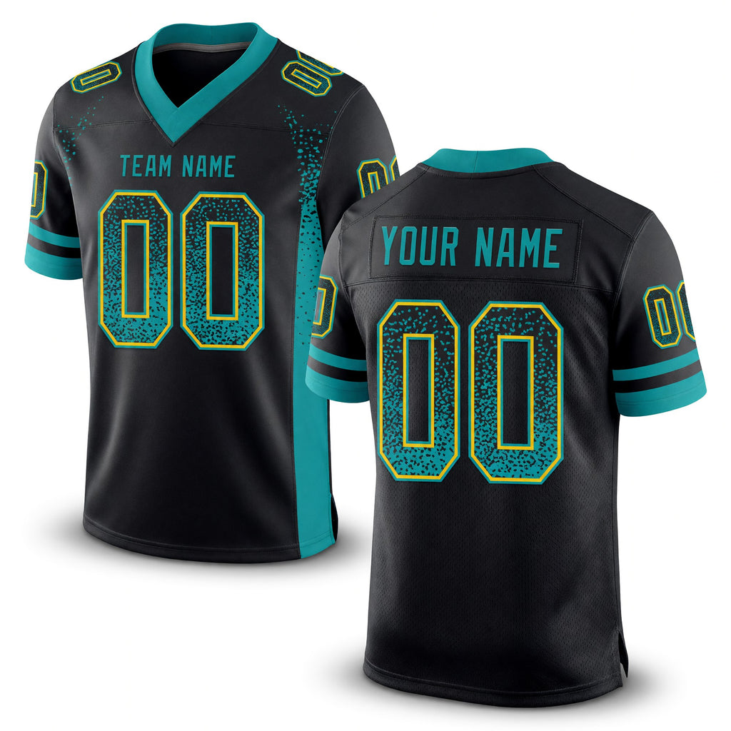 Custom Black Teal-Yellow Drift Fashion Football Jersey