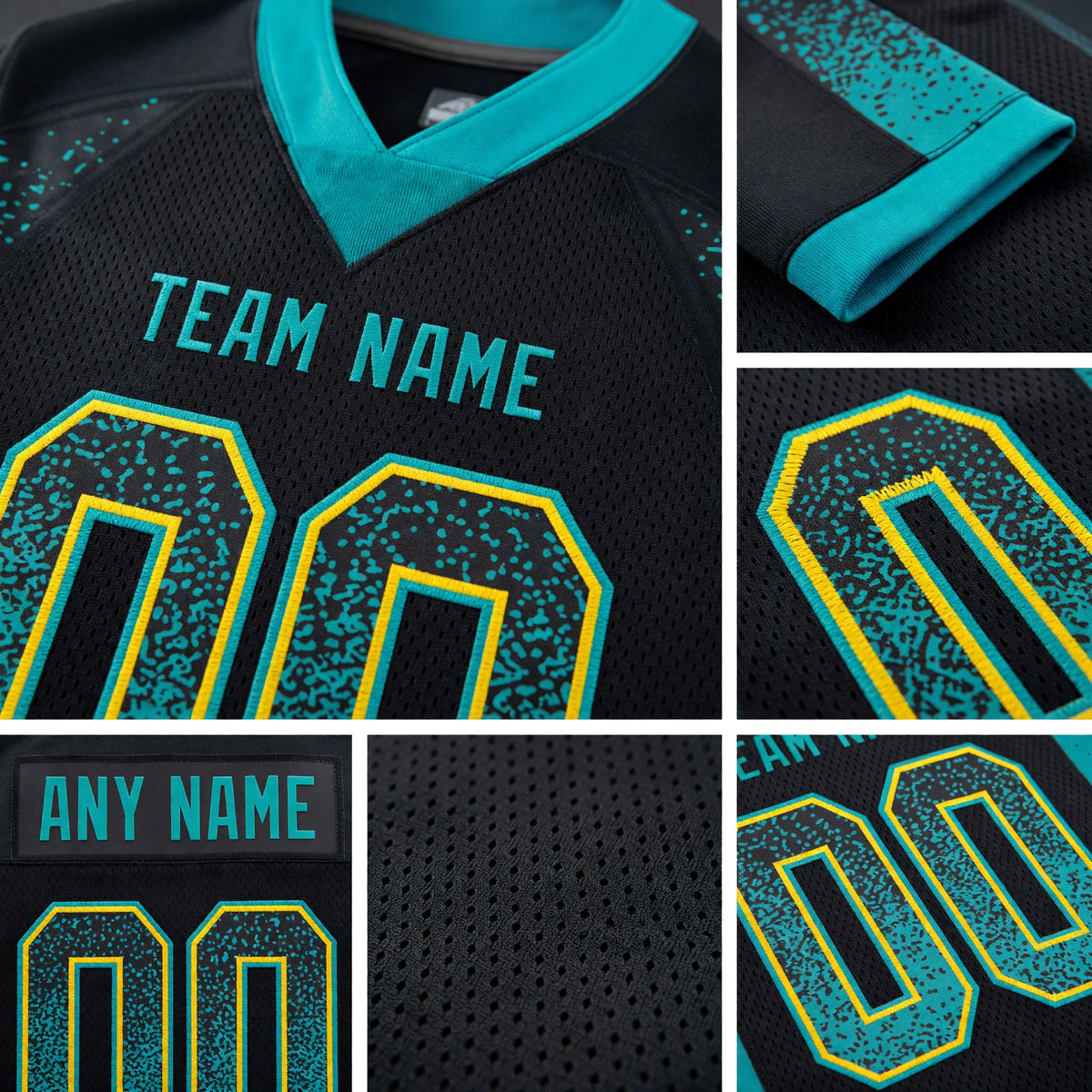 Custom Black Teal-Yellow Drift Fashion Football Jersey detail