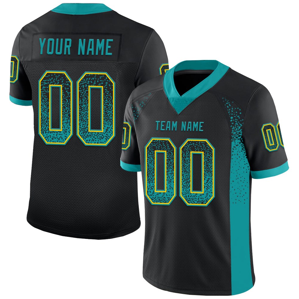 Custom Black Teal-Yellow Drift Fashion Football Jersey photo 1