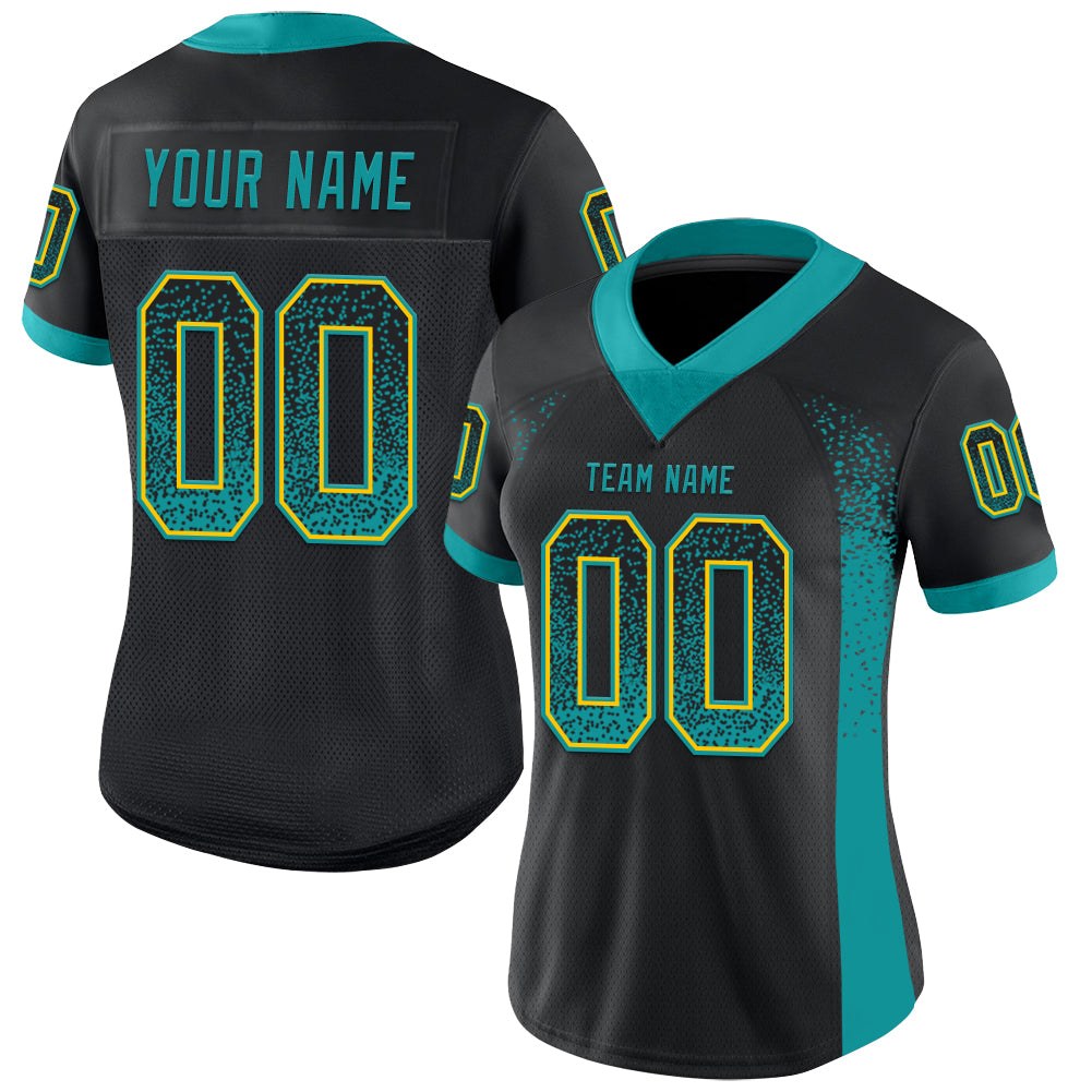 Custom Black Teal-Yellow Drift Fashion Football Jersey photo 2