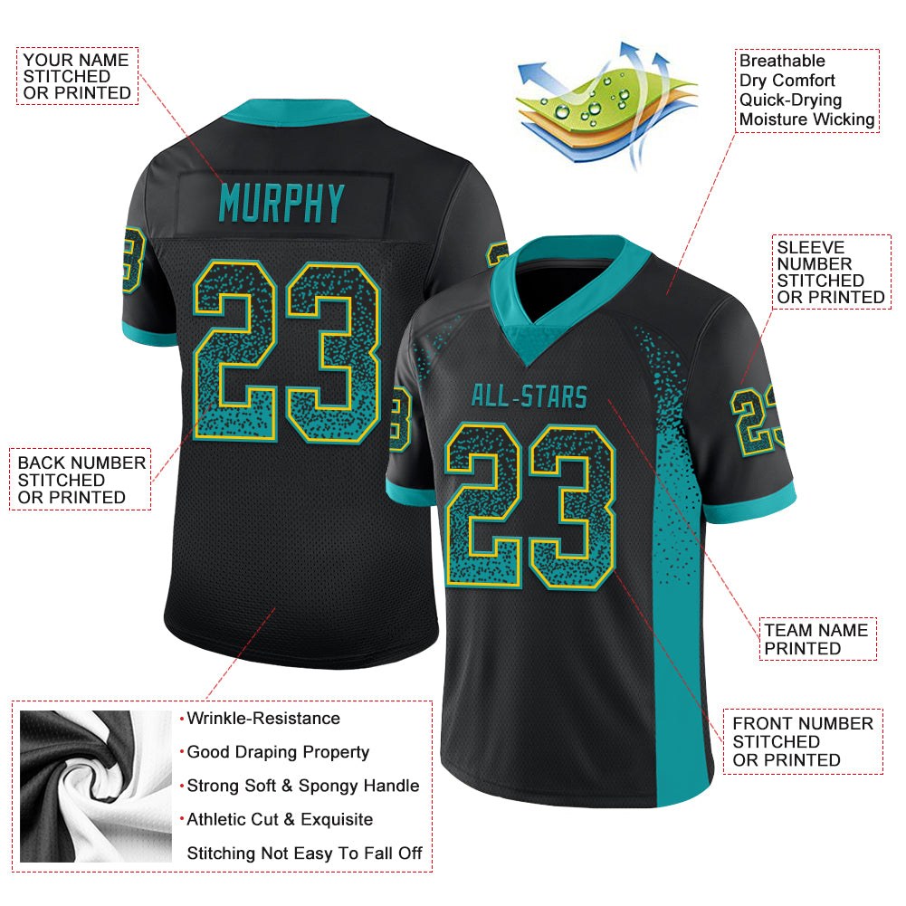 Custom Black Teal-Yellow Drift Fashion Football Jersey photo 3