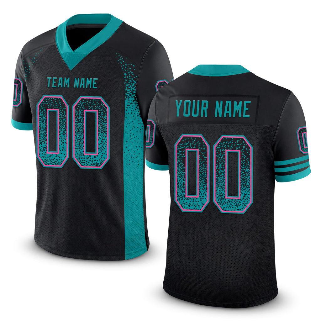 Custom Black Teal-Pink Drift Fashion Football Jersey