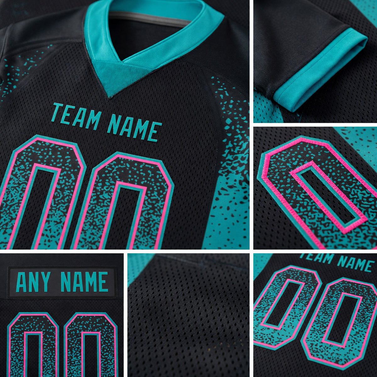 Custom Black Teal-Pink Drift Fashion Football Jersey detail
