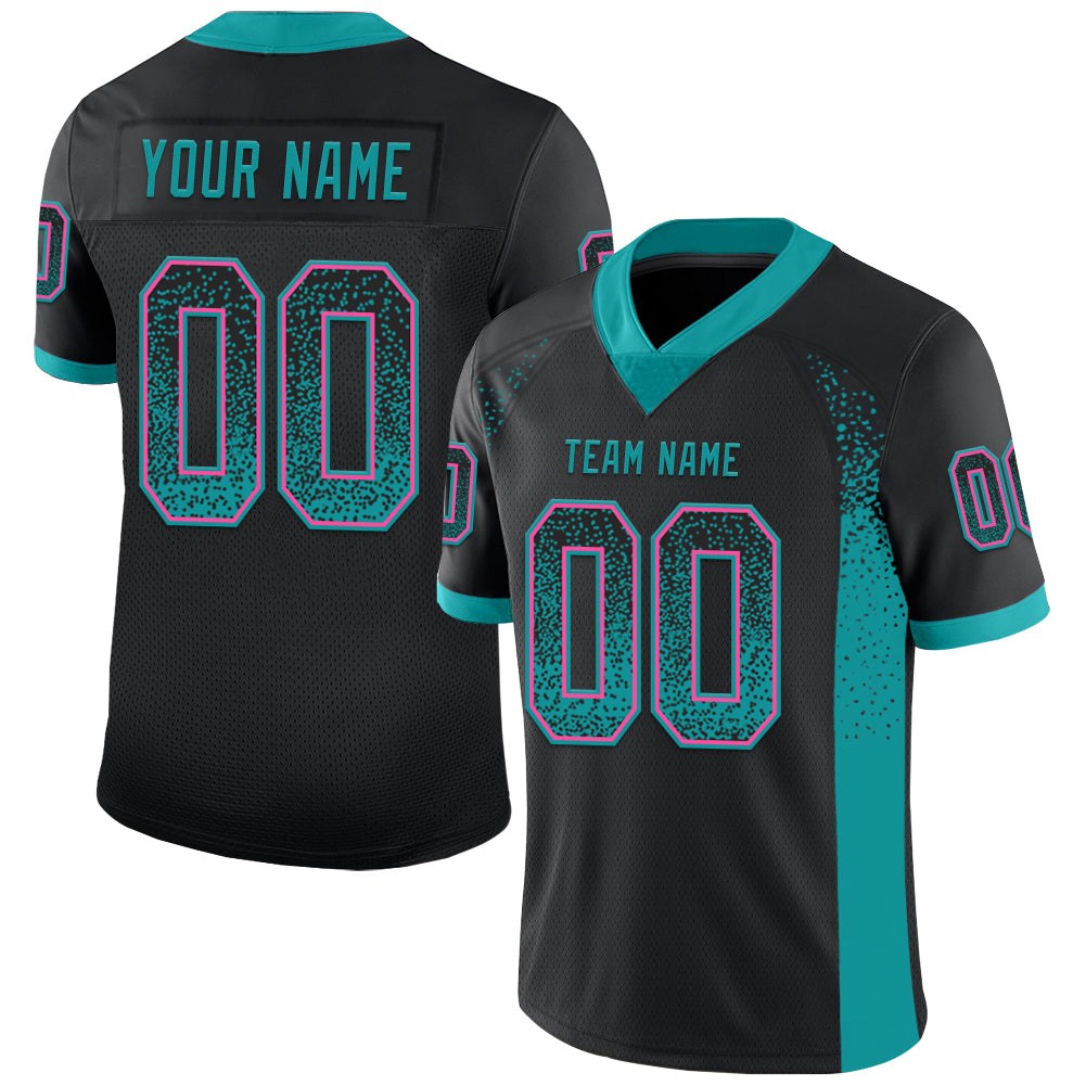 Custom Black Teal-Pink Drift Fashion Football Jersey photo 1