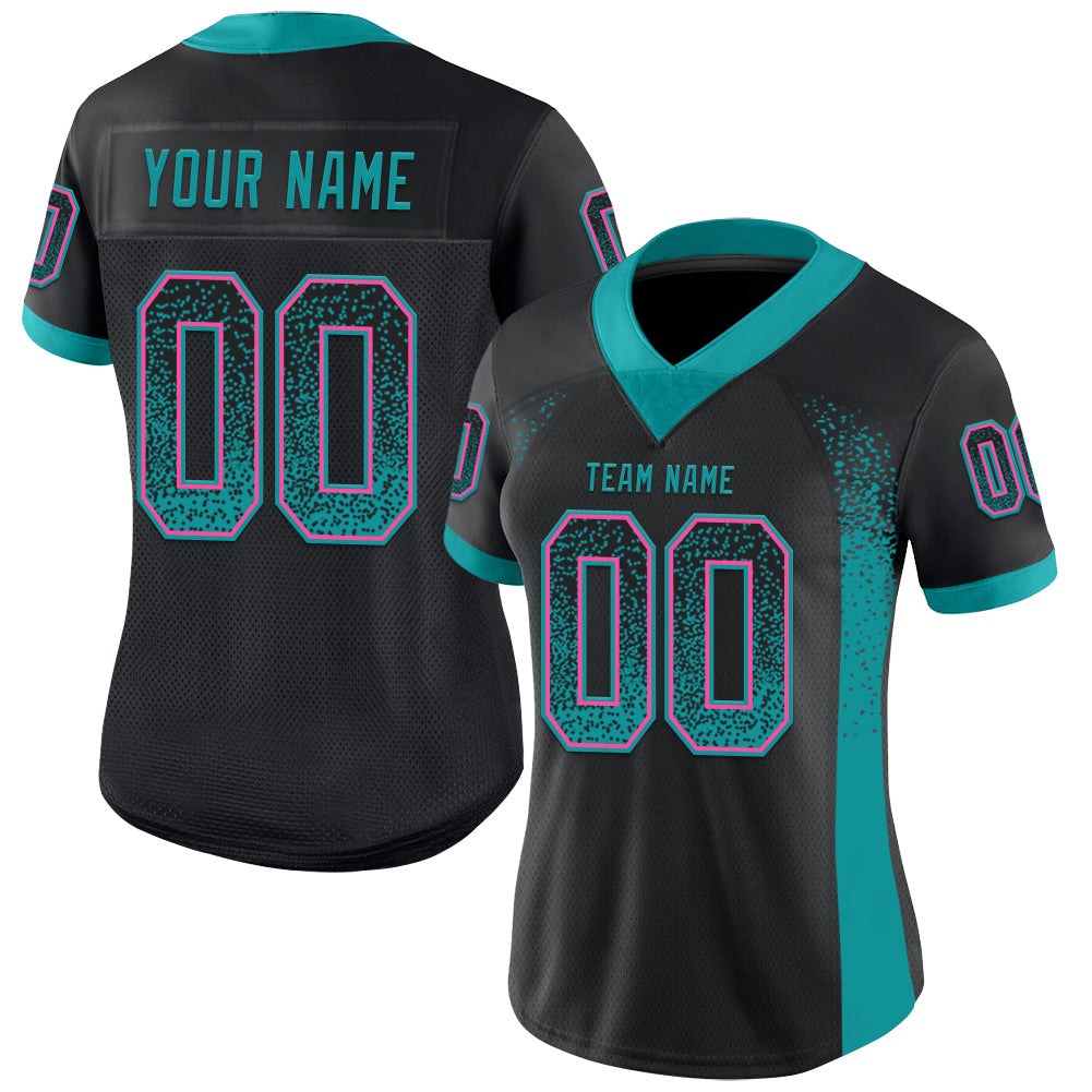 Custom Black Teal-Pink Drift Fashion Football Jersey photo 2