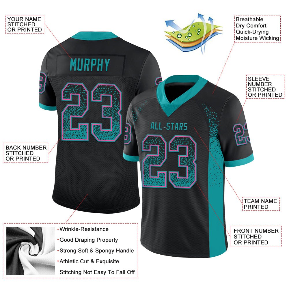 Custom Black Teal-Pink Drift Fashion Football Jersey photo 3
