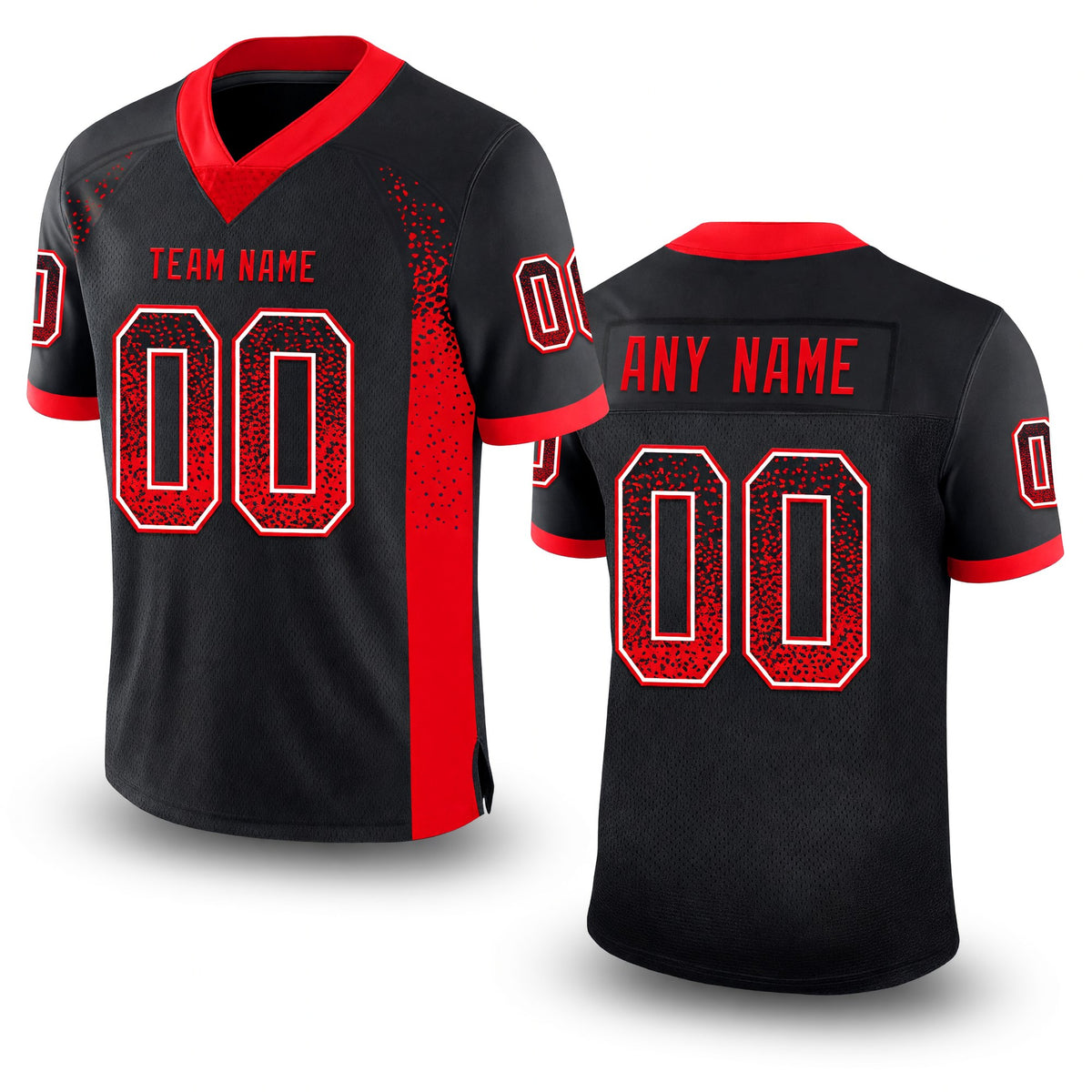 Custom Black Fire Red-White Drift Fashion Football Jersey