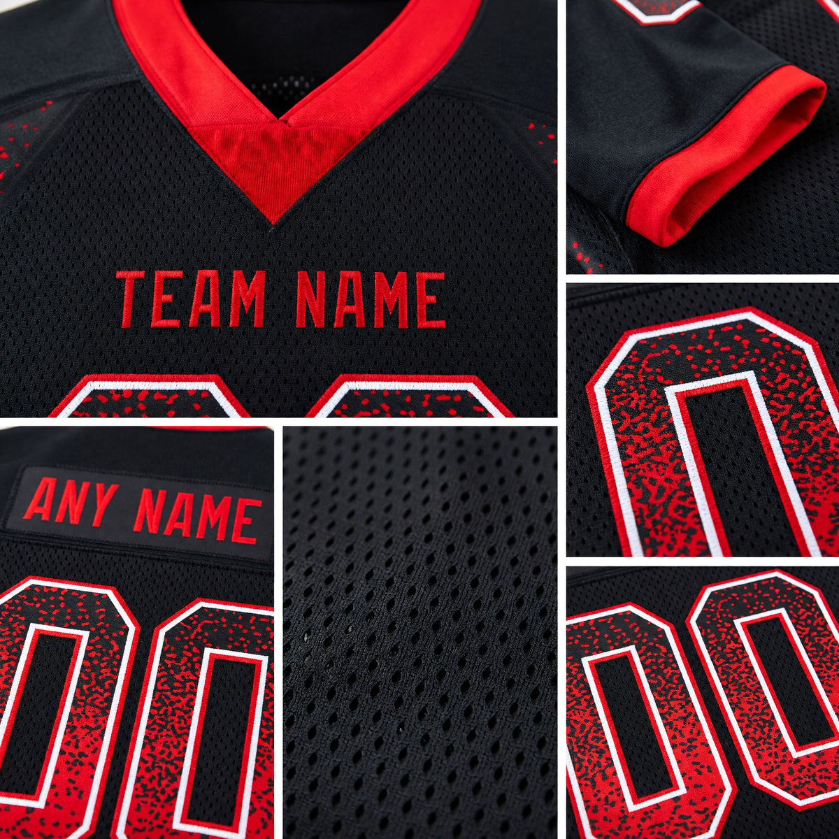 Custom Black Fire Red-White Drift Fashion Football Jersey detail