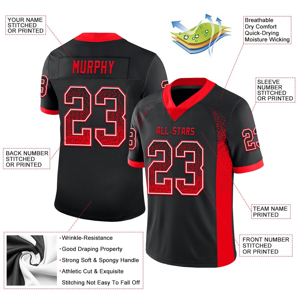 Custom Black Fire Red-White Drift Fashion Football Jersey photo 3