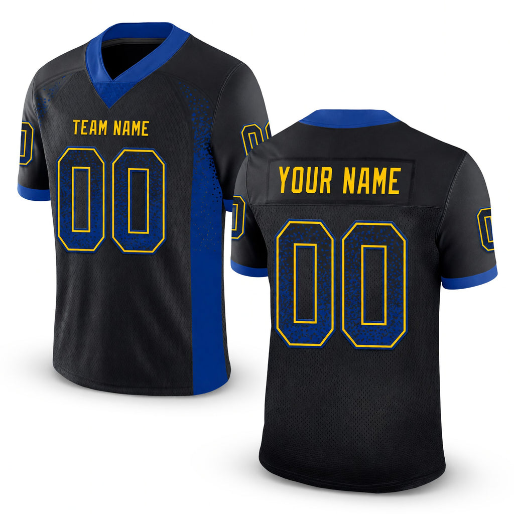 Custom Black Royal-Yellow Drift Fashion Football Jersey