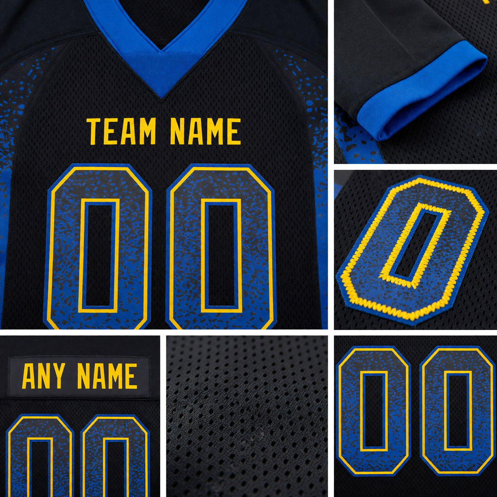 Custom Black Royal-Yellow Drift Fashion Football Jersey detail